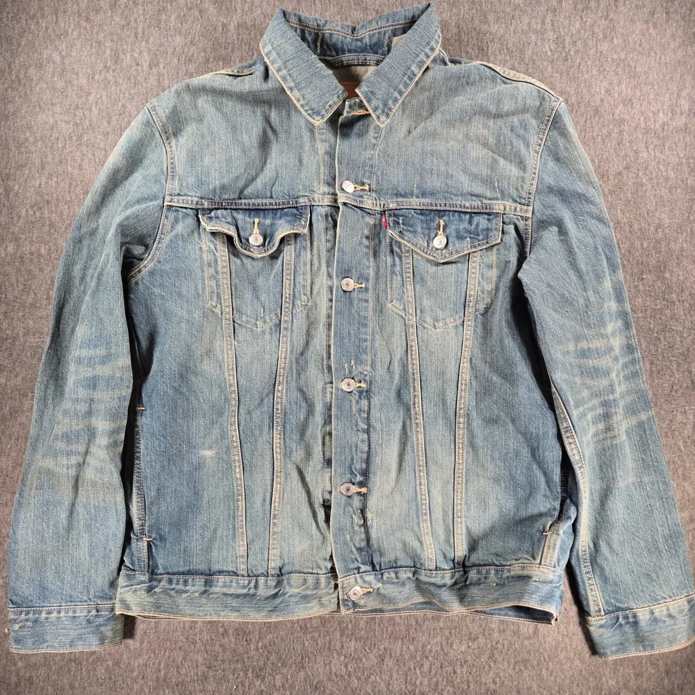 Vintage Y2K Levi's Denim Trucker Jacket Mens XXL Blue Button Up Distressed Faded - Picture 1 of 12